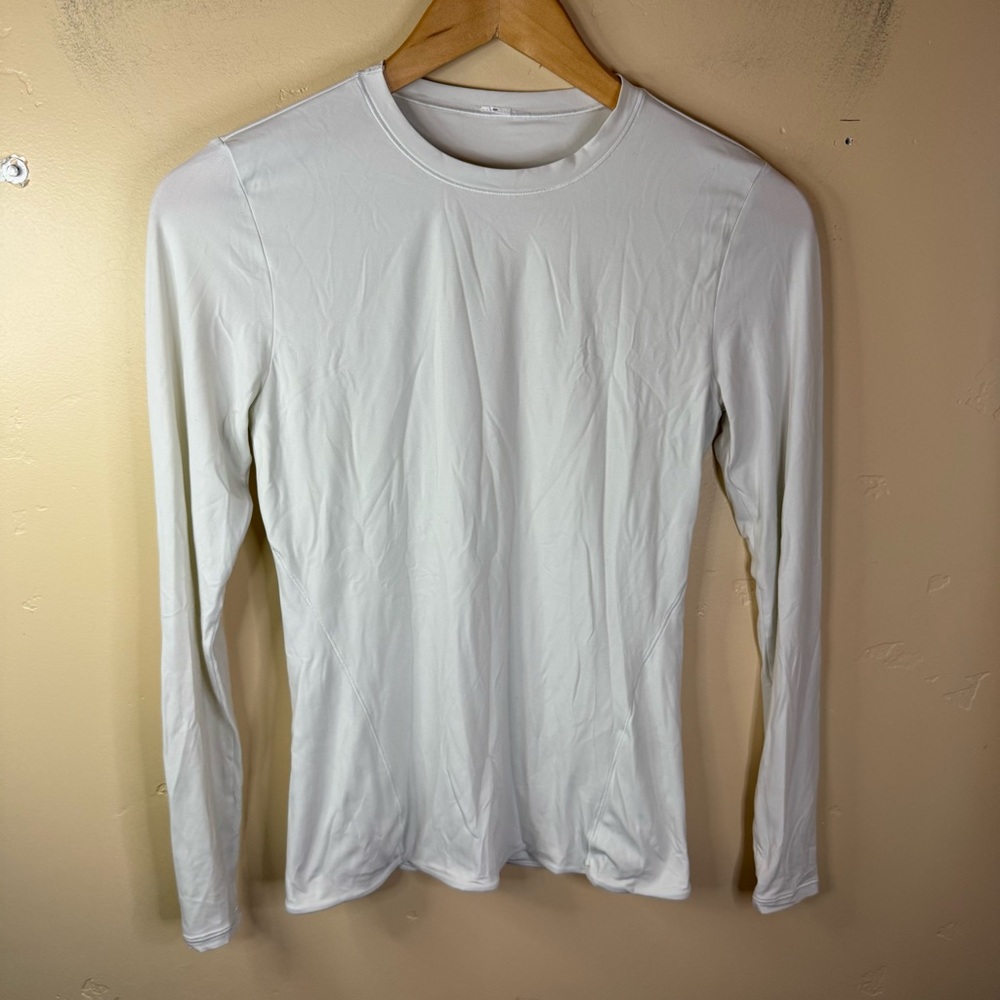 Lululemon Womens Thick Hip Length White Super Soft Long Sleeve Tee Shirt Size 4